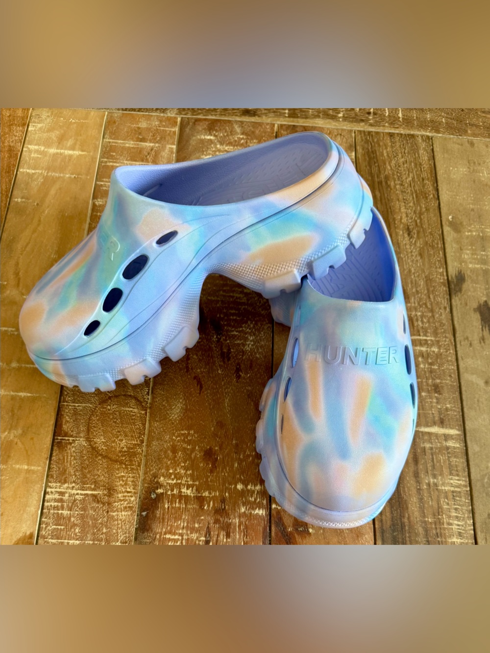 Hunter Tie Dye Platform Clogs Size 8 Pastel Slip On Rubber Chunky - Picture 2 of 10